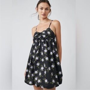 NWT Free People Black Floral Bubble Babdydoll Dress Size L
